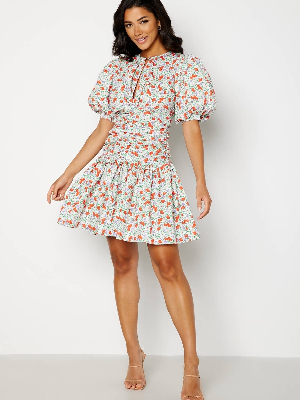 Bytimo Festive Cotton Mini Dress in the "Poppy" colorway